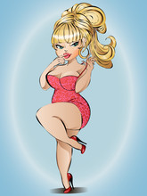 Fatty Sexy Pin-up Girl In Lingerie, Vector