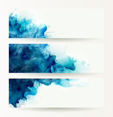 Fotomurales - set of three banners, abstract headers with blue deliquescent blots