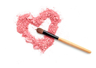 Canvas Print - heart shaped crushed eyeshadows with brush (Love concept, beauty)