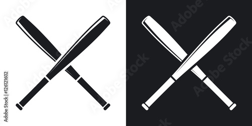 Vector crossed baseball bats icon. Two-tone version on black and white