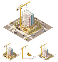 Wall Mural - Vector isometric low poly construction site