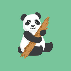 Sticker - Cute Panda Character With Piece Of Wood Illustration