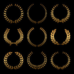 gold award wreaths, laurel on black background. vector