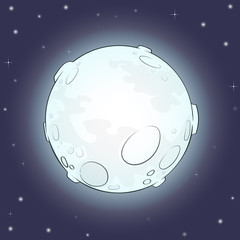 cartoon full moon with stars. dark starry night. vector illustration