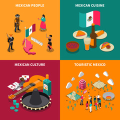 Sticker - Mexico Touristic 4 Isometric Icons Square 