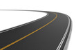© gearstd - Rendering of two-way road bending to the left on white background.
