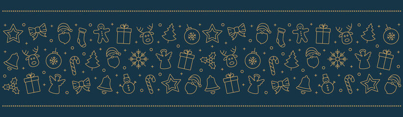 Poster - christmas gold icon elements border blue background