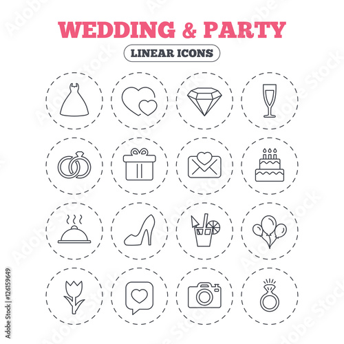 Wedding And Party Icons Dress Diamond And Rings Gift Box
