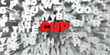 © Chris Titze Imaging - CUP -  Red text on typography background - 3D rendered royalty free stock image. This image can be used for an online website banner ad or a print postcard.