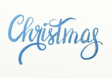 Merry Christmas Hand Painted Blue Watercolor Lettering