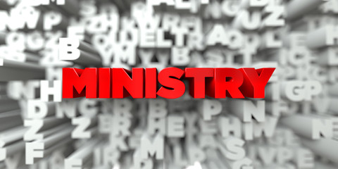 Wall Mural - ministry - red text on typography background - 3d rendered royalty free stock image. this image can 