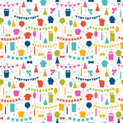  Happy Birthday seamless pattern with colorful party elements. Ba