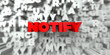 NOTIFY -  Red text on typography background - 3D rendered royalty free stock image. This image can be used for an online website banner ad or a print postcard.