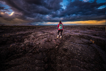 Wall Mural - Hiker in Crater of the Moon National Monument