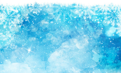 Sticker - Christmas watercolor background with snowflakes and bokeh lights