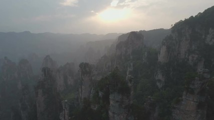 Wall Mural - aerial view mountain landscape china at sunset