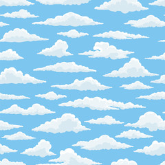 Wall Mural - White clouds blue sky seamless pattern vector illustration