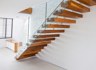 wooden staircase interior in the modern house