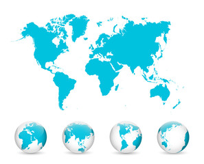 Wall Mural - World Map and Globe Detail Vector Illustration, EPS 10.