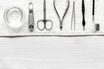 preparation for pedicure - tools on table top view