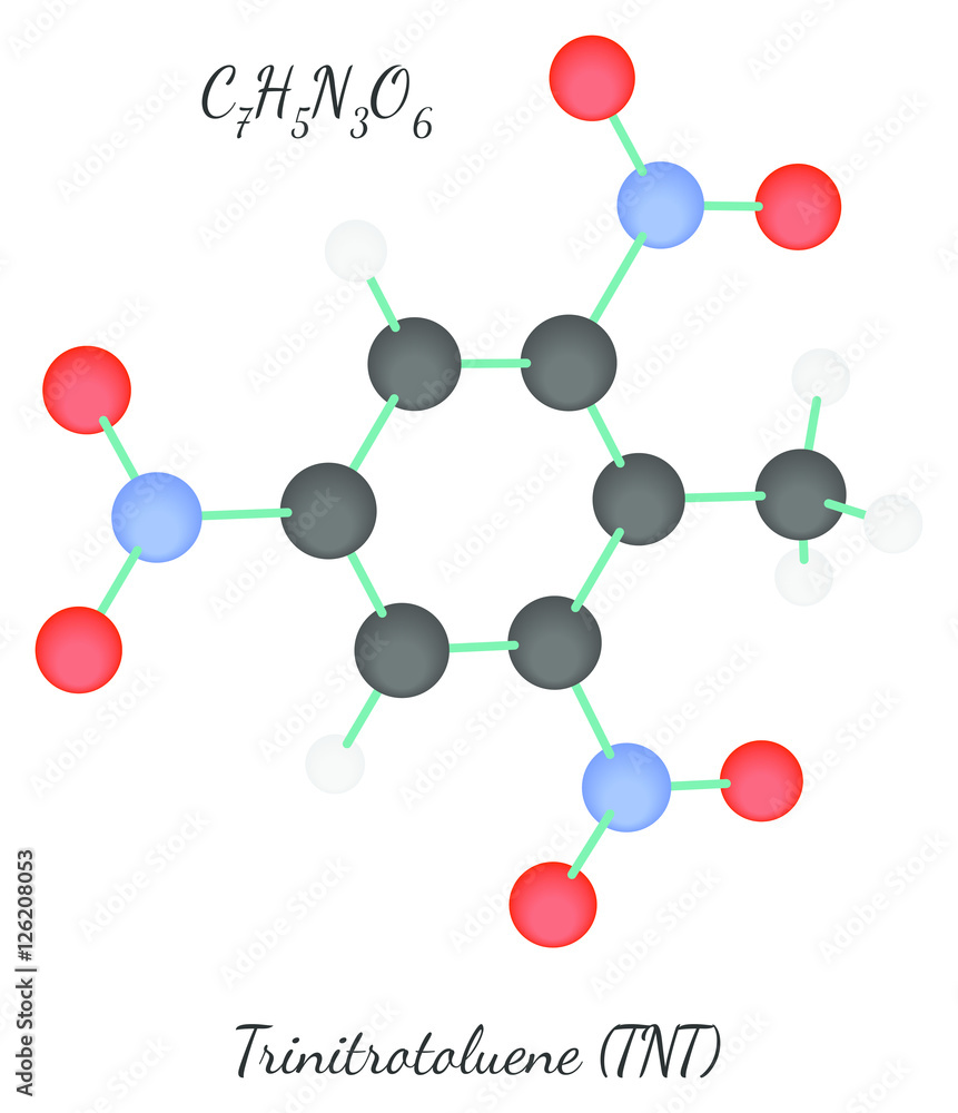 Trinitrotoluene TNT C7H5N3O6 molecule Stock Vector | Adobe Stock