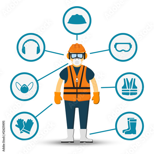 Fotografie, Obraz Worker health and safety vector illustration