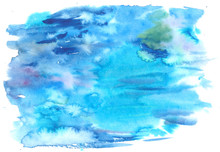 Blue Watercolor Background With Paint Washes And Strokes