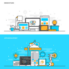 Wall Mural - flat line color concept- design studio and apps development - co