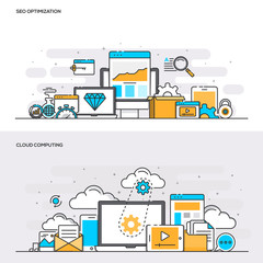 Wall Mural - flat line color concept- seo and cloud computing-color