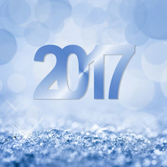 Wall Mural - 2017 blue snow and bokeh square greeting card