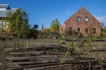 Abandoned Quincy Copper Mine. The abandoned mine is part of the Keweenaw National Historic Park in the Upper Peninsula of Michigan. The sites focus on the history of copper mining. Calumet, Michigan.