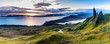 Sunrise at the most popular location on the Isle of Skye - The Old Man of Storr - beautiful panorama of an amazing scenery with vivid colors and picturesque panorama - symbolic tourist attraction
