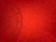 Horizontal red background with oriental round pattern and texture of old paper. Vector illustration.