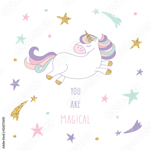 bialy-jednorozec-na-tle-w-gwiazdki-pastelowe-kolory-i-napis-you-are-magical