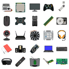 computer parts flat icons set