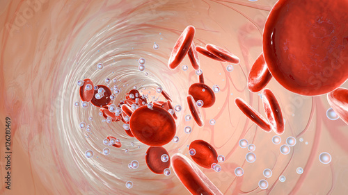 Fotomural Oxygen molecules and Erythrocytes floating in the blood stream