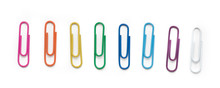 Colored Paper Clips On A White Background. Top View.