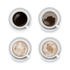 Wall Mural - Top view of four style coffee cup isolated on the white backgrou