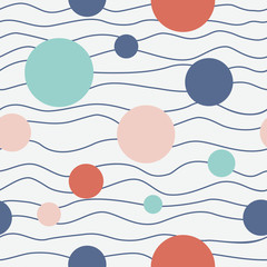 Wall Mural - Abstract waves and circles vector seamless pattern