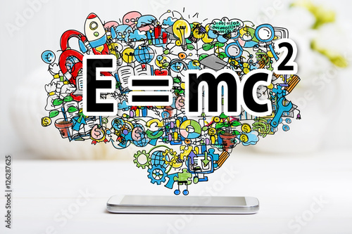 Mass Energy Equivalence concept with smartphone Poster