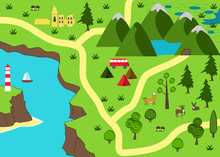Cartoon Adventure Map. Wild Nature Background