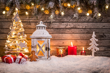Wall Mural - christmas crafted decoration on wooden background.