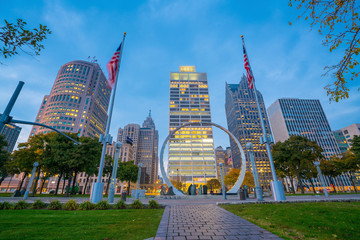 Wall Mural - View of downtown Detroit riverfront