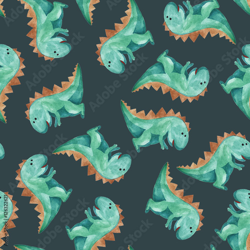 Stoffe zum Nähen Aquarell Muster von grüner Dinosaurier