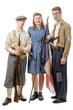 three young French Resistance, vintage clothes and weapons, reen