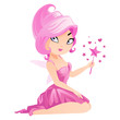 Cute fairy in pink dress isolated on a white background.