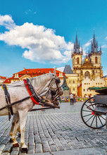 Horse-drawn Carriage In Old Town Square In Prague, Czech Republic