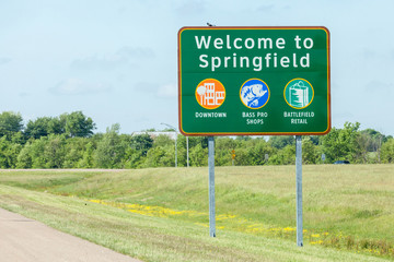 Road sign of Welcome to Springfield in Missouri.