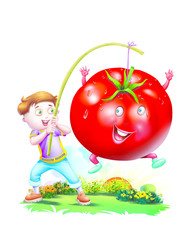 Sticker - Boy with a big tomato