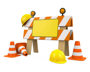 Sticker - Under Construction Barrier, Traffic Cones and Safety Helmet